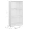 vidaXL 3-Tier Book Cabinet High Gloss White 60x24x109 cm Engineered Wood
