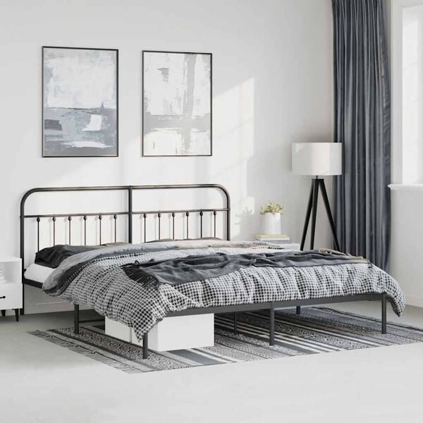 vidaXL Metal Bed Frame without Mattress with Headboard Black 183x213cm
