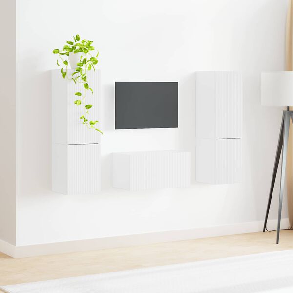 vidaXL TV Cabinet Set 5 pcs High Gloss White Engineered Wood