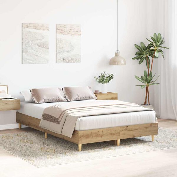 vidaXL Bed Frame No Mattress Artisan Oak 135x190 cm Double Engineered Wood