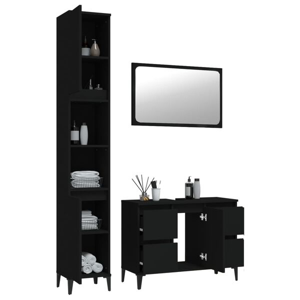vidaXL 3 Piece Bathroom Furniture Set Black Engineered Wood