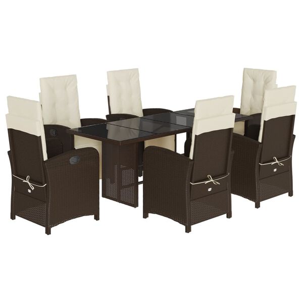 vidaXL 7 Piece Garden Dining Set with Cushions Brown Poly Rattan