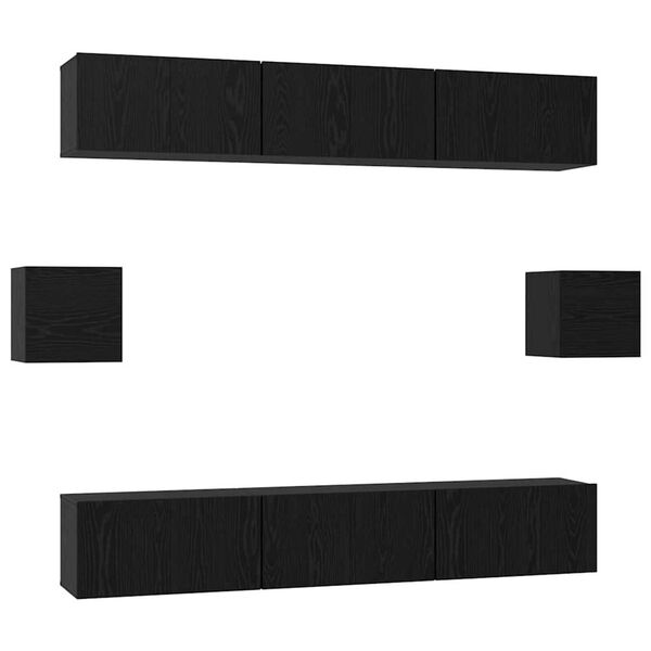 vidaXL TV Cabinet Set Wall-mounted 8 pcs Black Oak Engineered Wood