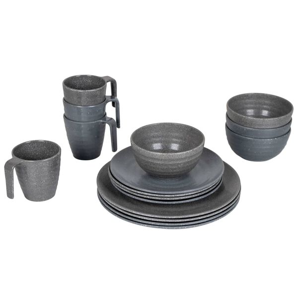 Bo-Camp 16 Piece Tableware Stone Melamine Grey