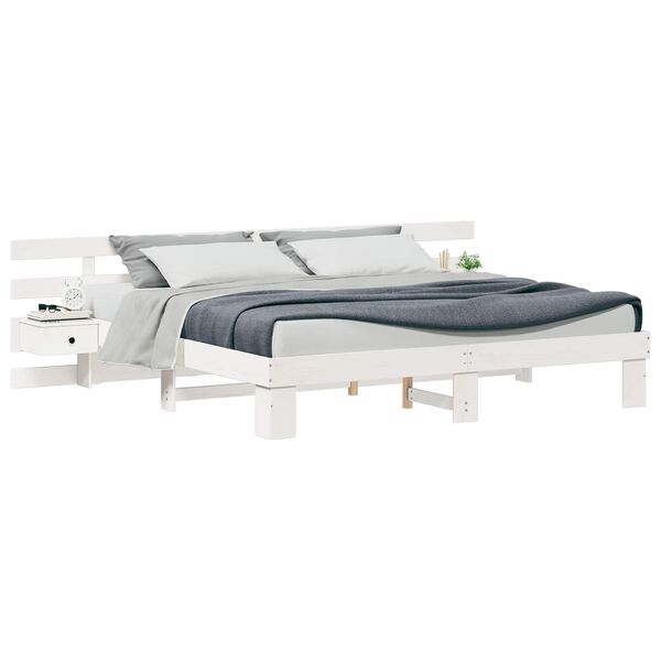 vidaXL Bed Frame with Headboard White 200 x 200 cm Solid Pine Wood