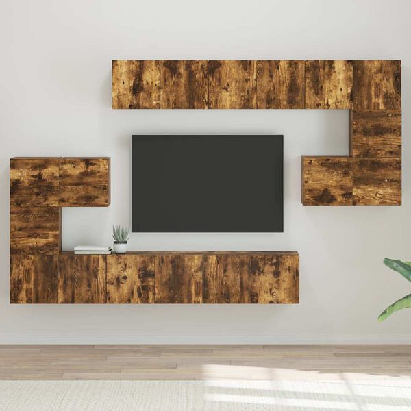 vidaXL 10 Piece TV Cabinet Set Smoked Oak Engineered Wood