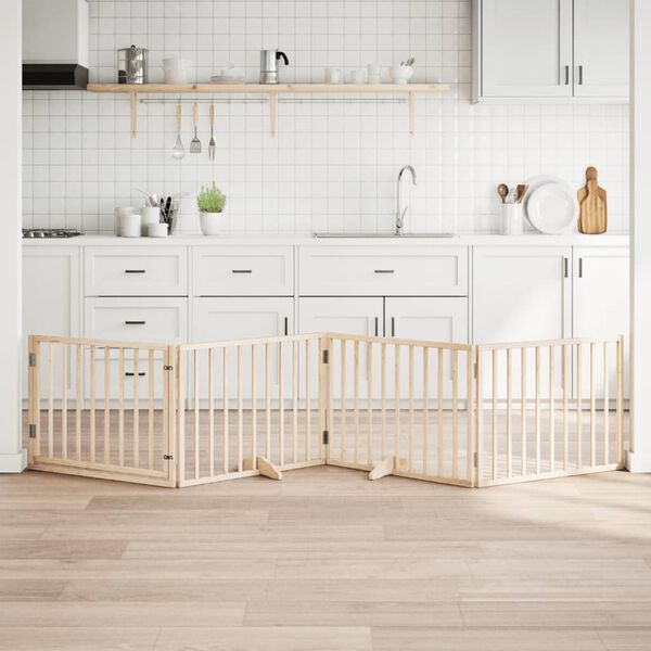 vidaXL Dog Gate with Door Foldable 4 Panels 320 cm Poplar Wood