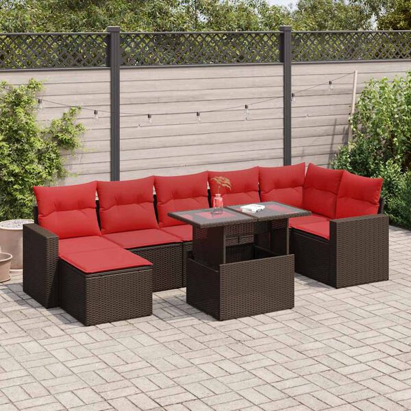 vidaXL 8 Piece Garden Sofa Set with Cushions Brown Poly Rattan Acacia