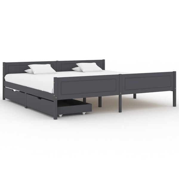 vidaXL Bed Frame without Mattress Dark Grey Solid Wood Pine 200x200 cm (322130+321990)