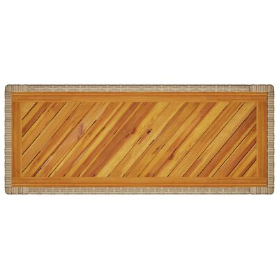 vidaXL Garden Side Table with Wooden Top Beige 100x40x75 cm Poly Rattan