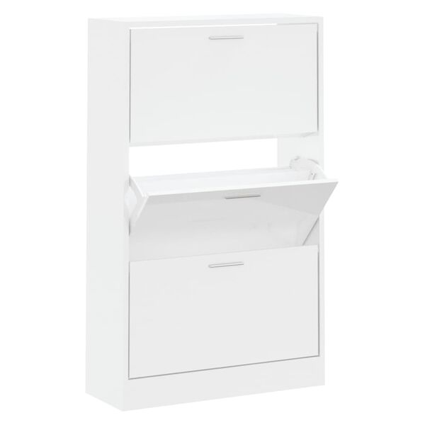 vidaXL Shoe Cabinet High Gloss White 63x24x103 cm Engineered Wood