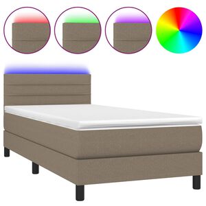 vidaXL Box Spring Bed with Mattress&LED Taupe 90x190cm Fabric