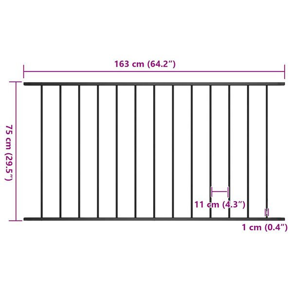 vidaXL Fence Panel Powder-coated Steel 1.63x0.75 m Black