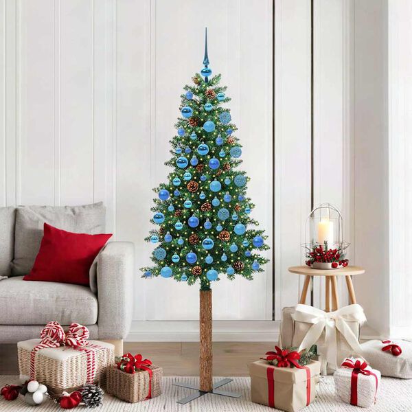 vidaXL Slim Christmas Tree Green 180 cm PVC and Solid Pine wood