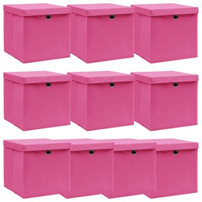vidaXL Storage Boxes with Lids 10 pcs Pink 32x32x32 cm Fabric