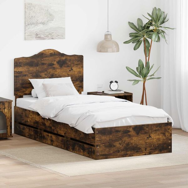 vidaXL Bed Frame with Drawer Smoked Oak 90 x 200 cm Engineer Wood