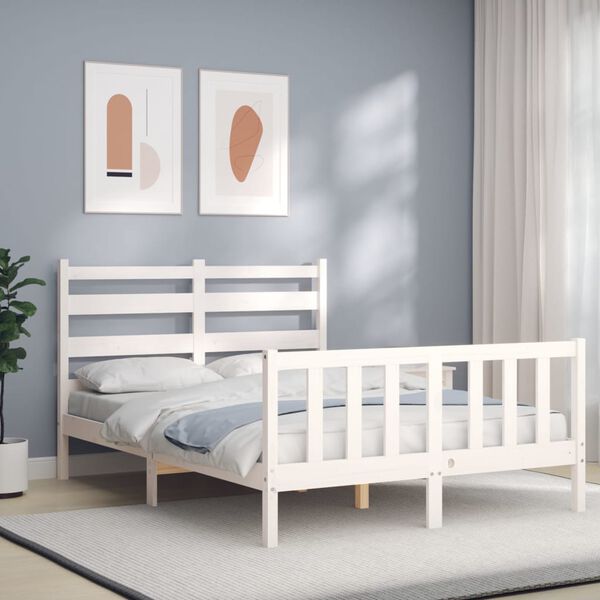 vidaXL Bed Frame without Mattress White Small Double Solid Wood Pine