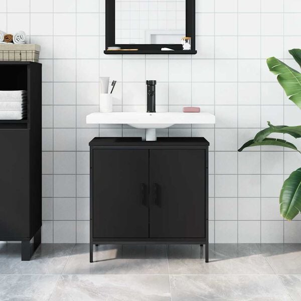 vidaXL Bathroom Sink Cabinet Black 60x30x60 cm Engineered Wood
