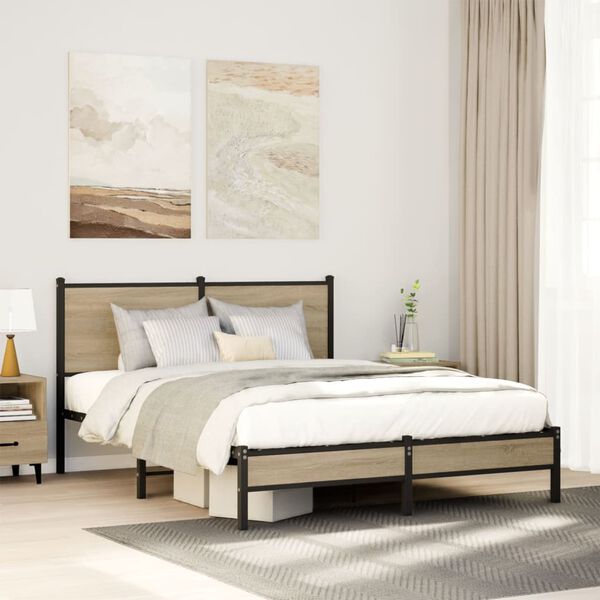 vidaXL Metal Bed Frame without Mattress Sonoma Oak 150x200 cm King Size