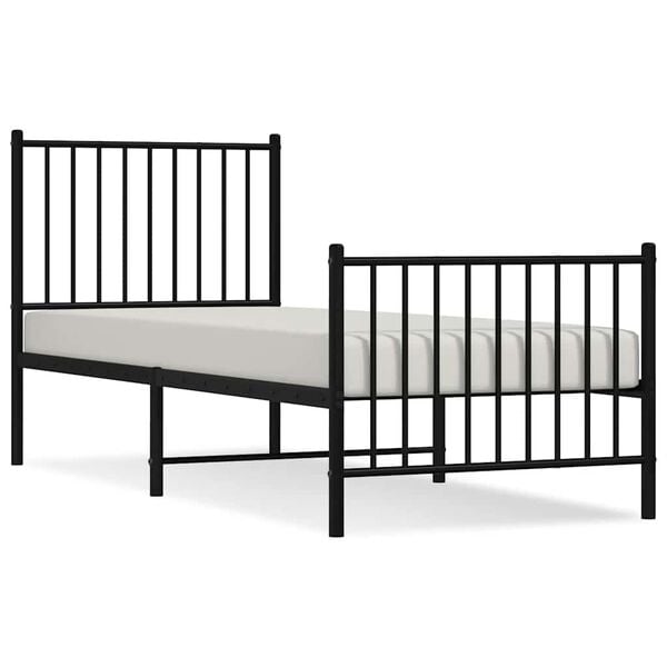 vidaXL Metal Bed Frame without Mattress with Footboard Black 75x190cm