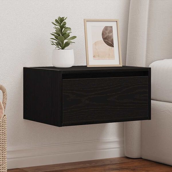 vidaXL Wall-mounted Bedside Cabinet with LED Lights Black Oak