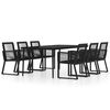 vidaXL Dining Set | Black | Powder-coated steel, glass, PVC rattan
