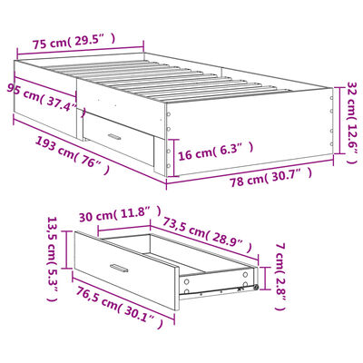 vidaXL Bed Frame with Drawers Grey Sonoma 200x200 cm Engineered Wood