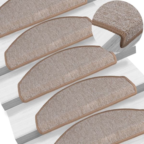 vidaXL Stair Mats 15 pcs 65x24x4 cm Light Brown Half Round Large