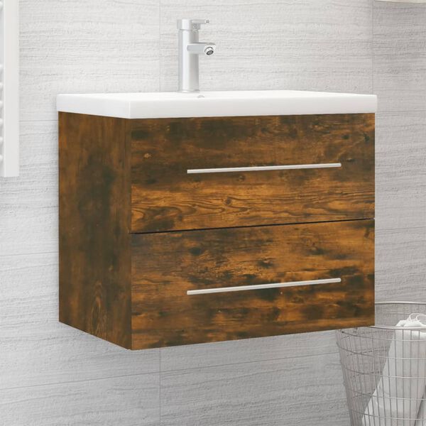vidaXL Sink Cabinet with Built-in Basin Smoked Oak Engineered Wood