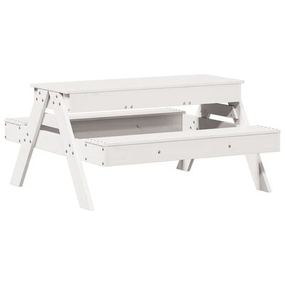 vidaXL Picnic Table with Sandpit for Kids White Solid Wood Pine