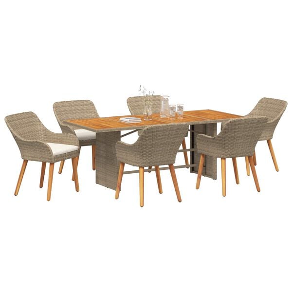 vidaXL Garden Dining Set with Cushion 7 pcs Beige Poly Rattan