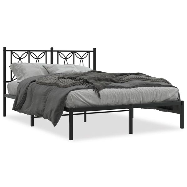 vidaXL Metal Bed Frame without Mattress with Headboard Black 140x200cm