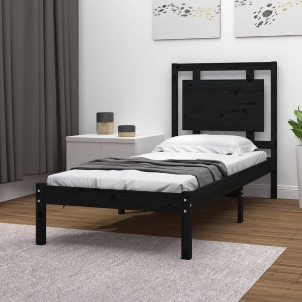 vidaXL Bed Frame without Mattress Black 75x190 cm Small Single Solid Wood