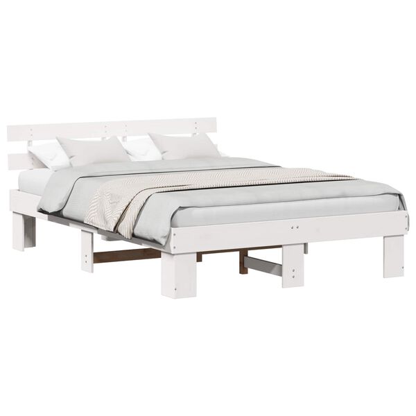 vidaXL Bed Frame with Headboard White 160 x 200 cm Solid Pine Wood