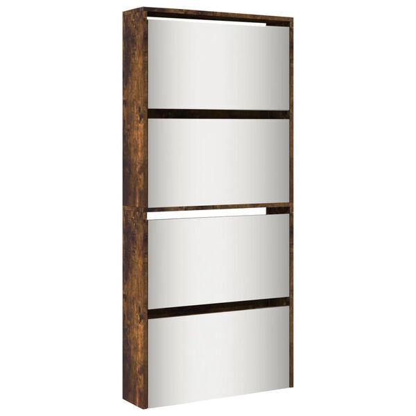 vidaXL Shoe Cabinet with Mirror 4-Layer Smoked Oak 63x17x134 cm