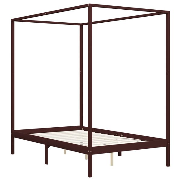 vidaXL Canopy Bed Frame without Mattress Dark Brown Pine Wood 140x200 cm (283271+2x321988)