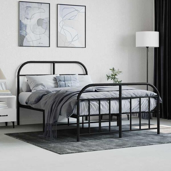 vidaXL Metal Bed Frame without Mattress with Footboard Black 120x190cm