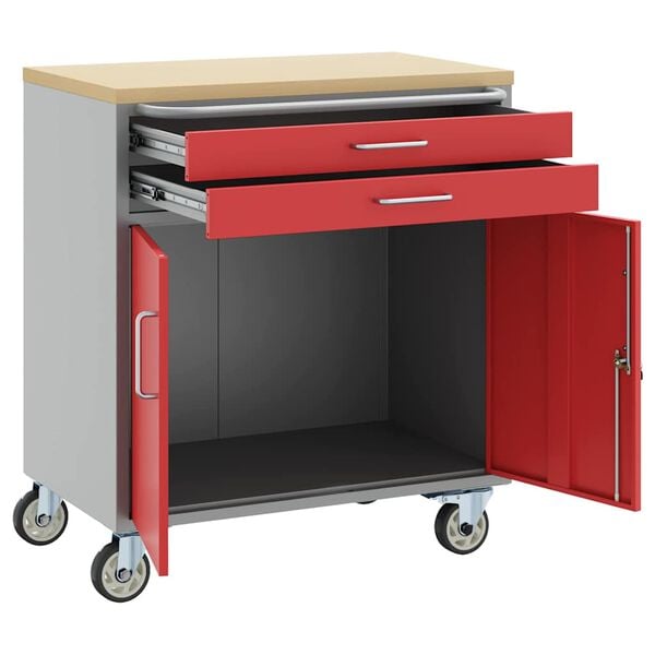 vidaXL Workshop Bench with Drawer Red and Grey 75 x 45 x 85 cm