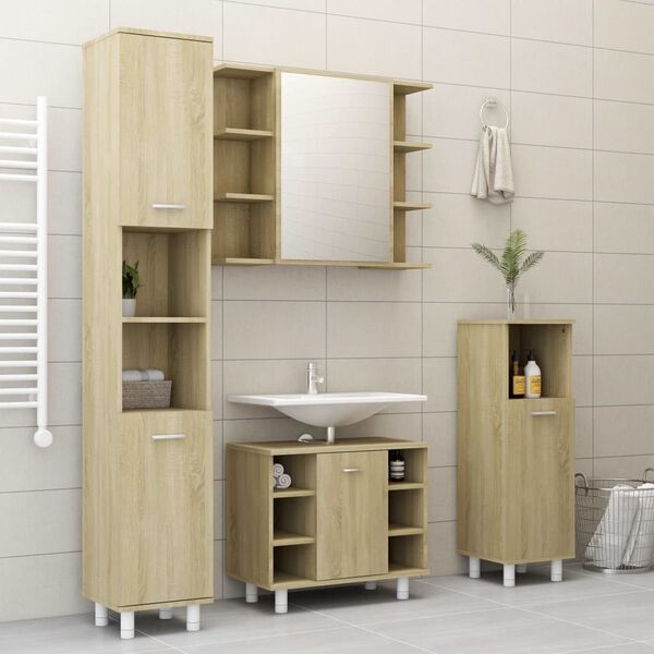 vidaXL 3 Piece Bathroom Furniture Set Sonoma Oak Engineered Wood