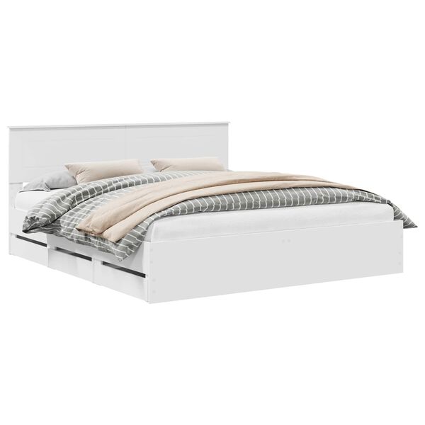 vidaXL Bed Frame with Drawer White 200 x 200 cm Engineer Wood