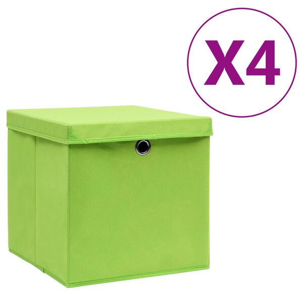 vidaXL Storage Boxes with Covers 4 pcs 28x28x28 cm Green