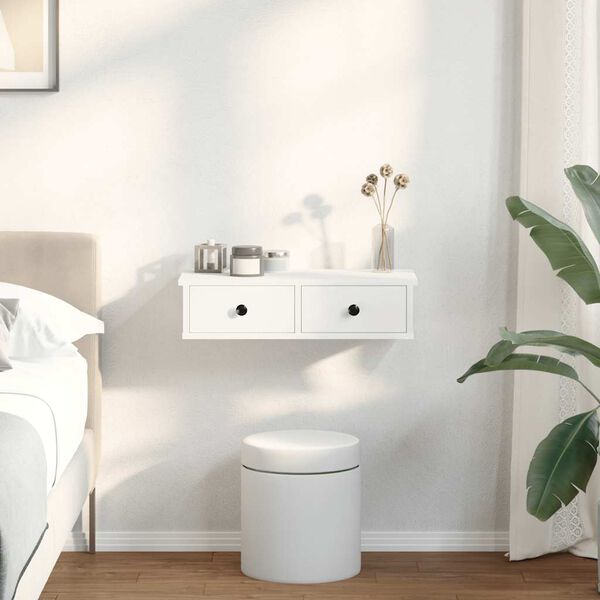 vidaXL Wall Shelf with Drawers White 60x28x15 cm Engineered Wood