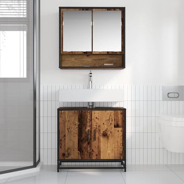 vidaXL Bathroom Furniture Set with Door 2 pcs Old Wood Engineered Wood