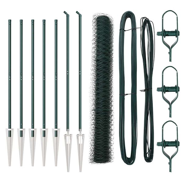 vidaXL Fence with Posts Green 1.4 x 10 m PVC-coated steel