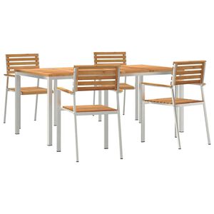 vidaXL Garden Dining Set 5 pcs Solid Teak Wood and Stainless Steel