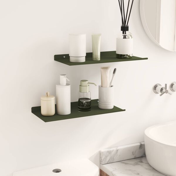 vidaXL Floating Shelf 2 pcs Olive Green 40 x 18 x 2.5 cm Steel