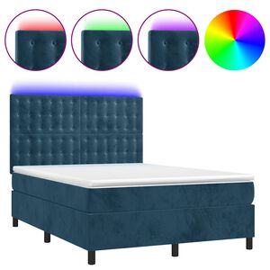 vidaXL Box Spring Bed with Mattress&LED Dark Blue 140x190 cm Velvet
