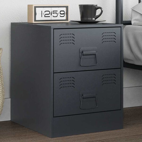 vidaXL Bedside Cabinet Anthracite 34.5x39x44 cm Steel