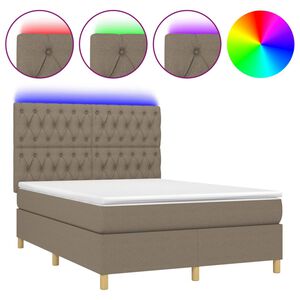 vidaXL Box Spring Bed with Mattress&LED Taupe 140x200 cm Fabric