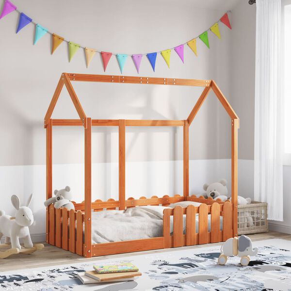vidaXL Kids' House Bed Frame Wax Brown 70x140 cm Solid Wood Pine